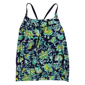 LANDS END Tankini Swim Top Size 8 Padded Womens Molded Cups Floral Green Navy